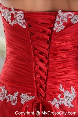 Beading Red Princess Strapless Appliques Spring Prom Gowns