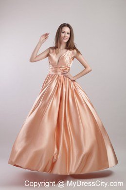 Empire V-neck Neckline Long Prom Dress with Plunging