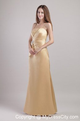 Column Spaghetti Straps Appliques Prom Dresses in Champagne