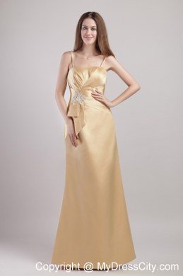 Column Spaghetti Straps Appliques Prom Dresses in Champagne