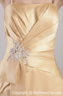 Column Spaghetti Straps Appliques Prom Dresses in Champagne