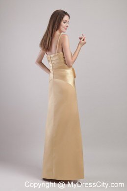 Column Spaghetti Straps Appliques Prom Dresses in Champagne