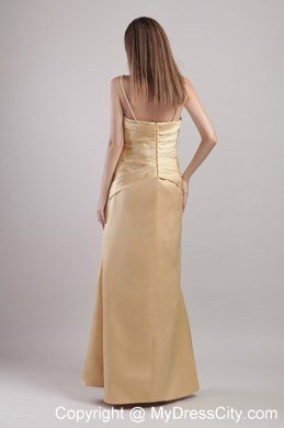 Column Spaghetti Straps Appliques Prom Dresses in Champagne