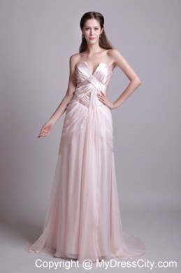 Pink Empire Strapless Pleat Brush Train 2013 Prom Dress