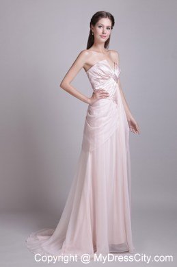 Pink Empire Strapless Pleat Brush Train 2013 Prom Dress