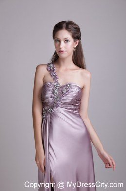 Lavender Empire One Shoulder Beading Brush Train Prom Dress