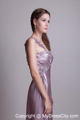 Lavender Empire One Shoulder Beading Brush Train Prom Dress