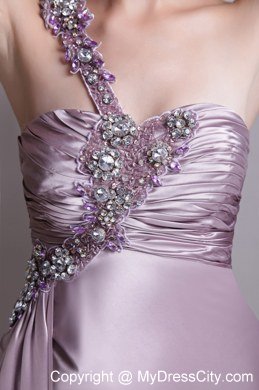 Lavender Empire One Shoulder Beading Brush Train Prom Dress