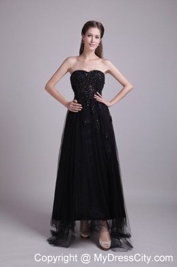 Black Empire Sweetheart Appliques Ankle-length Prom Dresses