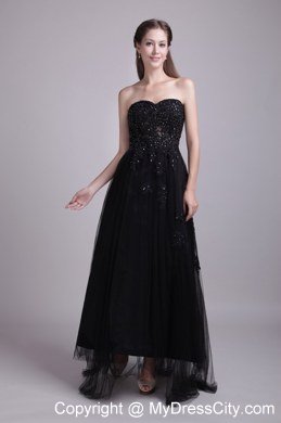 Black Empire Sweetheart Appliques Ankle-length Prom Dresses