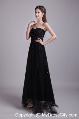 Black Empire Sweetheart Appliques Ankle-length Prom Dresses