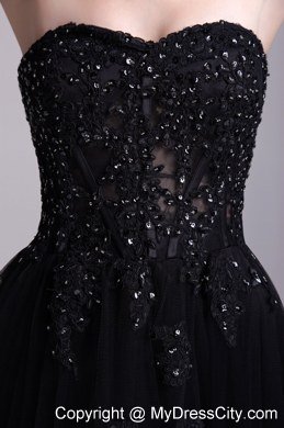 Black Empire Sweetheart Appliques Ankle-length Prom Dresses