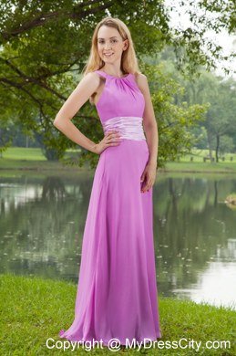 Empire Lavender Bateau Brush Train Ruching Prom Dress