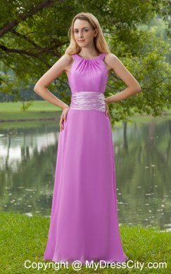 Empire Lavender Bateau Brush Train Ruching Prom Dress