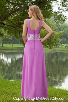 Empire Lavender Bateau Brush Train Ruching Prom Dress