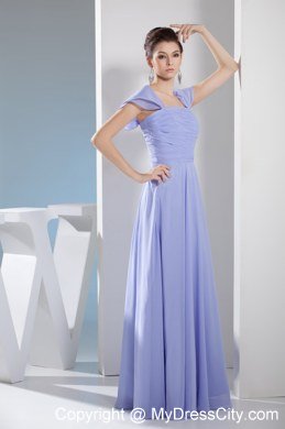 Empire Square Ruching Lilac Prom Dress with Cap Sleeves