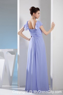 Empire Square Ruching Lilac Prom Dress with Cap Sleeves