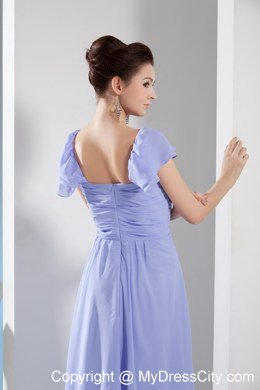 Empire Square Ruching Lilac Prom Dress with Cap Sleeves