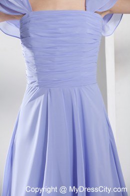 Empire Square Ruching Lilac Prom Dress with Cap Sleeves