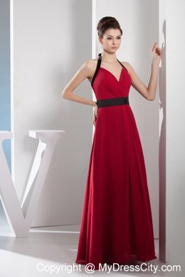 2013 Summer Simple Column Halter Sash Red Dress For Prom