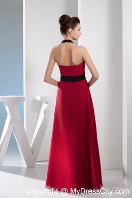 2013 Summer Simple Column Halter Sash Red Dress For Prom