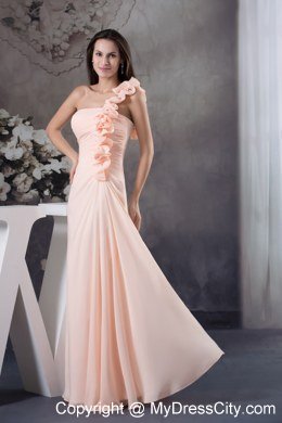 One Shoulder Flower Hand Made Flowers Pink Prom Dress