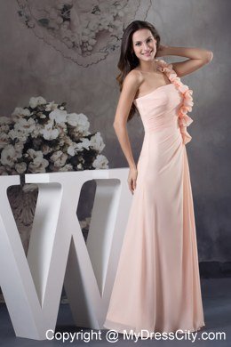 One Shoulder Flower Hand Made Flowers Pink Prom Dress