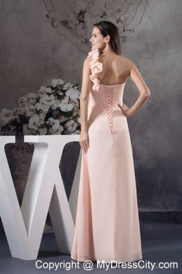 One Shoulder Flower Hand Made Flowers Pink Prom Dress