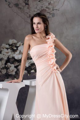 One Shoulder Flower Hand Made Flowers Pink Prom Dress