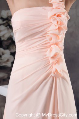 One Shoulder Flower Hand Made Flowers Pink Prom Dress