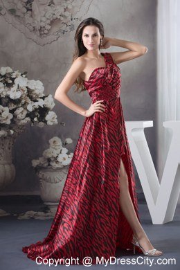 Leopard High-low Single Shoulder Appliques Multi-color Prom Gowns