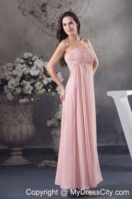 2013 Simple Column Sweetheart Beading Ruching Pink Prom Dress