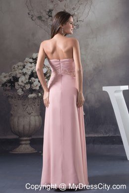 2013 Simple Column Sweetheart Beading Ruching Pink Prom Dress