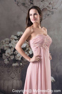 2013 Simple Column Sweetheart Beading Ruching Pink Prom Dress