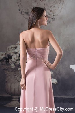 2013 Simple Column Sweetheart Beading Ruching Pink Prom Dress