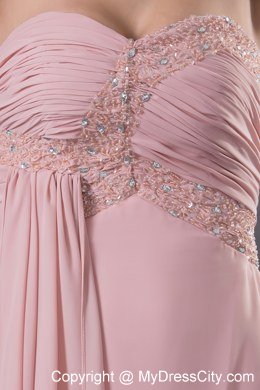 2013 Simple Column Sweetheart Beading Ruching Pink Prom Dress