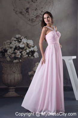 2013 Beaded Decorate Shoulder Pink Column Prom Dress