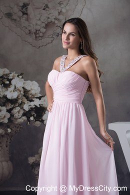 2013 Beaded Decorate Shoulder Pink Column Prom Dress