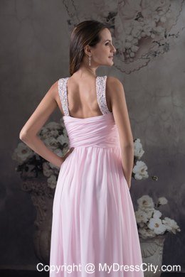 2013 Beaded Decorate Shoulder Pink Column Prom Dress