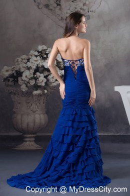 Mermaid Sweetheart Rhinestone Ruffled Layers Royal Blue Prom Dress