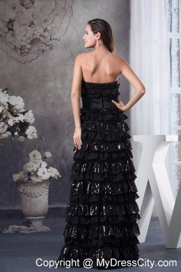 Column Ruffled Layers Strapless 2013 Prom Dress in Black