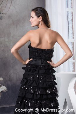 Column Ruffled Layers Strapless 2013 Prom Dress in Black