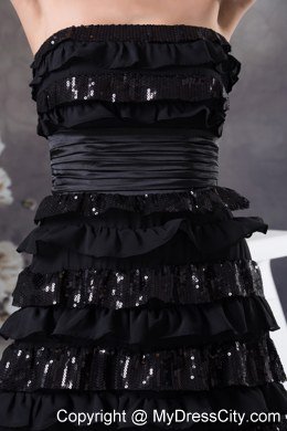 Column Ruffled Layers Strapless 2013 Prom Dress in Black