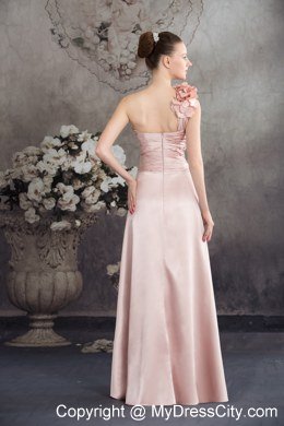 Single Shoulder Hand Made Flowers High-low Pink Prom Dress