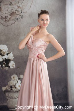 Single Shoulder Hand Made Flowers High-low Pink Prom Dress