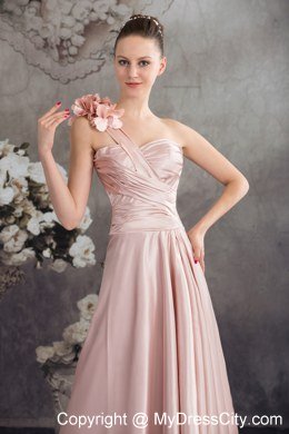 Single Shoulder Hand Made Flowers High-low Pink Prom Dress