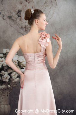 Single Shoulder Hand Made Flowers High-low Pink Prom Dress