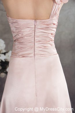 Single Shoulder Hand Made Flowers High-low Pink Prom Dress