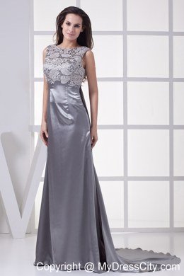 2013 Grey Column Scoop Lace Prom Dress with Brush Train