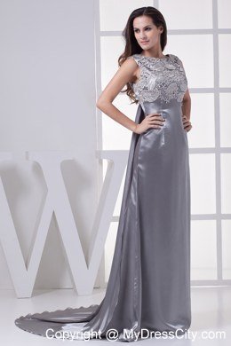 2013 Grey Column Scoop Lace Prom Dress with Brush Train